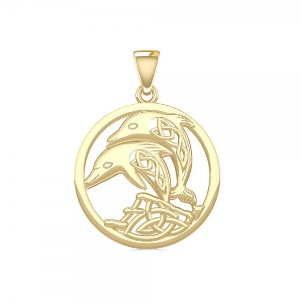 Celtic Jumping Dolphins Solid Gold Pendant