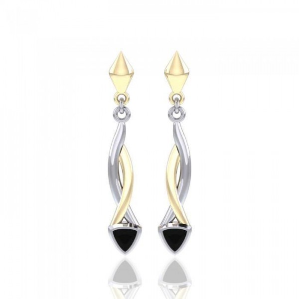 Black Magic Triangle Twist Silver & Gold Earrings