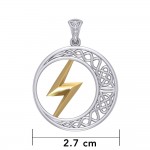 Zeus God Lightning Bolt with Celtic Crescent Moon Silver and Gold Pendant