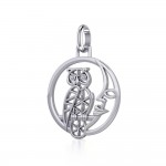 Silver Flower of Life Owl on The Moon Pendant