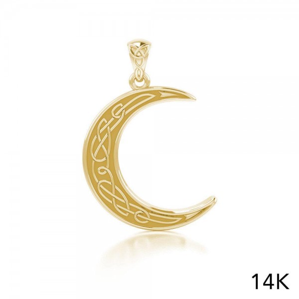 Celtic Crescent Moon Solid Gold Pendant