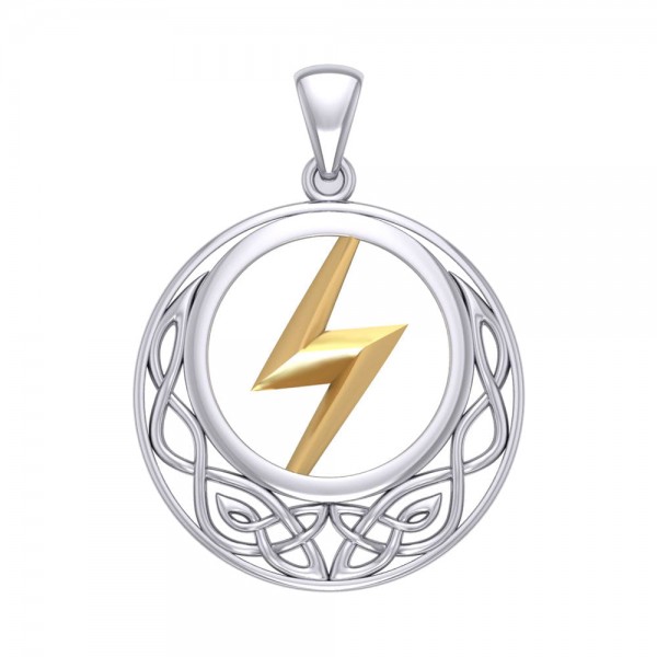 Zeus God Lightning Bolt with Celtic Knot Silver and Gold Pendant