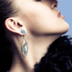 Fantastiques boucles d’oreilles contemporaines en argent avec pierres précieuses