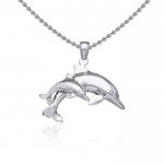 Mother and Baby Dolphin Silver Pendant