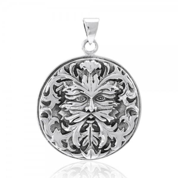 Silver Green  Man Pendant by Oberon Zell