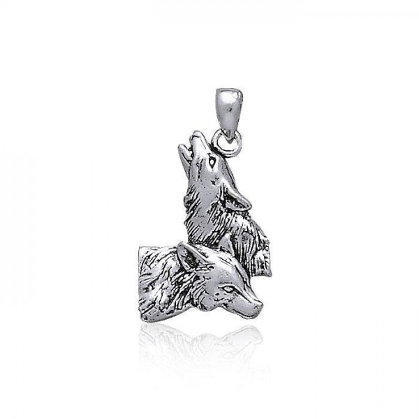 Sterling Silver Howling Wolf Pendant