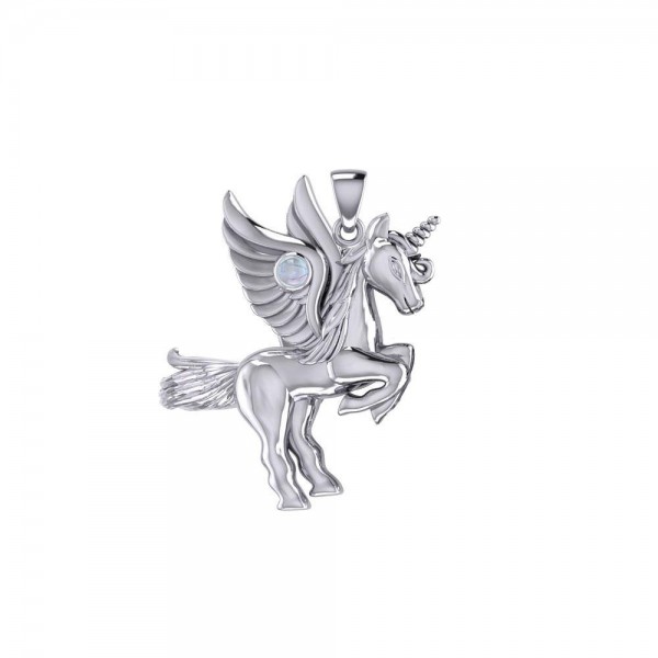 Mythical Unicorn Silver Pendant with Gemstone