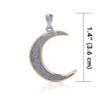 A night of the lunar promise ~ Celtic Knotwork Crescent Moon Sterling Silver Pendant Jewelry with Gold accent