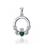 Am eduring symbol to last ~ Celtic Knotwork Irish Claddagh Sterling Silver Pendant Jewelry with a Gemstone Inlay