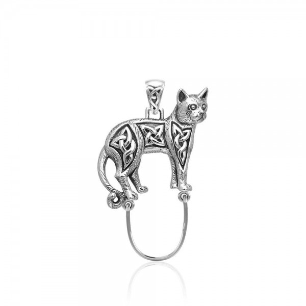 Celtic Cat Silver Charm Holder Pendant