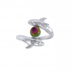 Dolphin and Gemstone Sterling Silver Ring