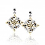 A magnificent inspiration of the Celtic pride ~ Celtic Four-Point Sterling Silver Earrings with 18k Gold and Gemstone