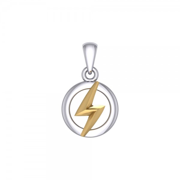 Zeus God Lightning Bolt Pendentif en argent et en or