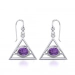 Eye of The Pyramid Silver Earrings with Gem