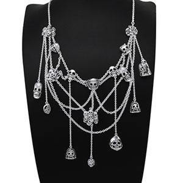 Skull Spiderweb Silver Necklace