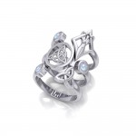 Silver Trinity Knot Triquetra and Goddess Stack Ring with Gemstone