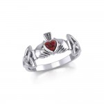 Irish Claddagh with Celtic Hand Silver Ring with Gemstone