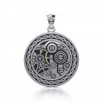 Endless Circle Knot en Steampunk ~ Pendentif de bijoux en argent sterling avec accent d’or 14 carats