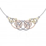 A beautiful triumph of Celtic tradition ~ Celtic Knotwork Sterling Silver Three Tone Necklace Jewelry with 14k Gold and Pink accent