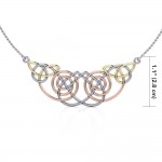 A beautiful triumph of Celtic tradition ~ Celtic Knotwork Sterling Silver Three Tone Necklace Jewelry with 14k Gold and Pink accent