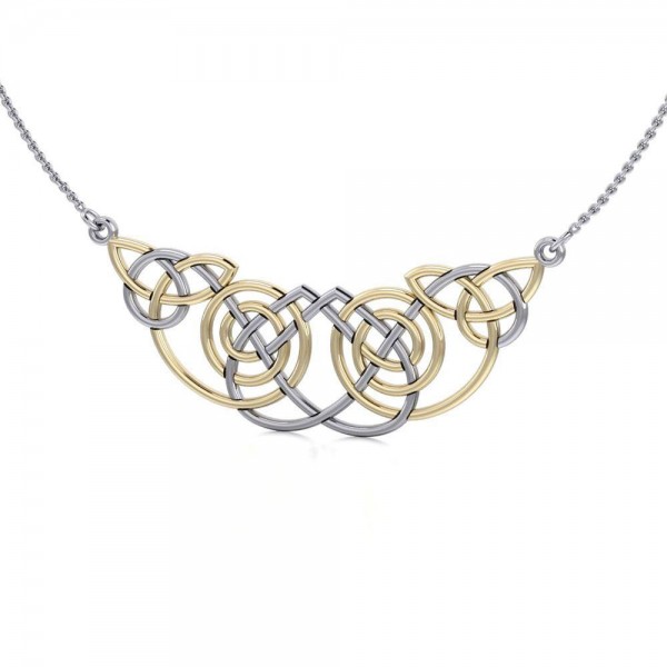 Celtic Knot Spiral Gold Accent Silver Necklace