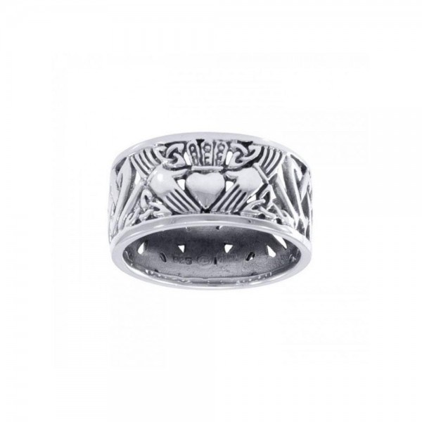 Celtic Knotwork Claddagh Triquetra Sterling Silver Ring