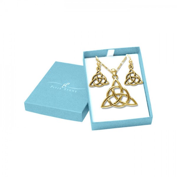 Celtic Solid Gold Triquetra Pendant Chain and Earrings Box Set