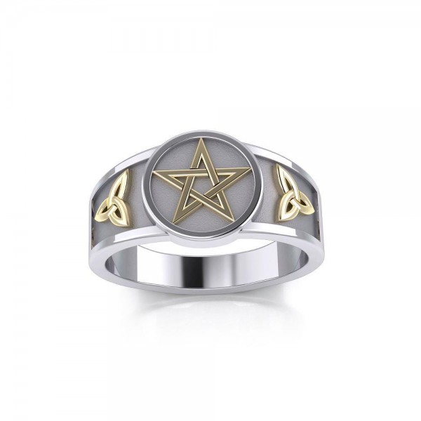 Pentacle avec trinity knot Silver et Gold Vermeil Ring