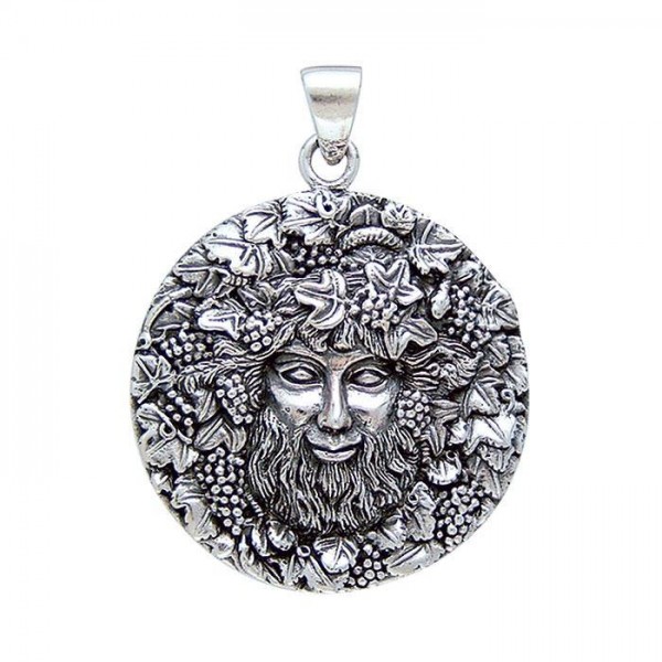 Bacchus God with Grapes Silver Pendant By Oberon Zell