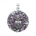 Bacchus God with Grapes Silver Pendant By Oberon Zell