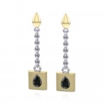 Black Magic Square Silver & Gold Earrings
