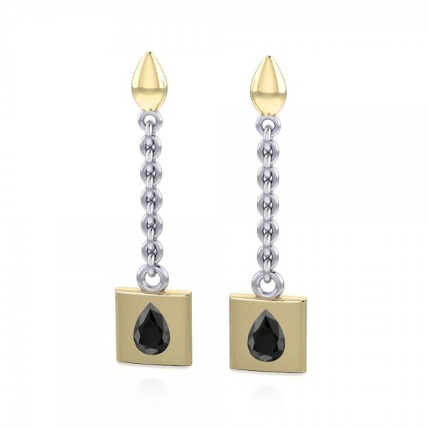 Black Magic Square Silver & Gold Earrings