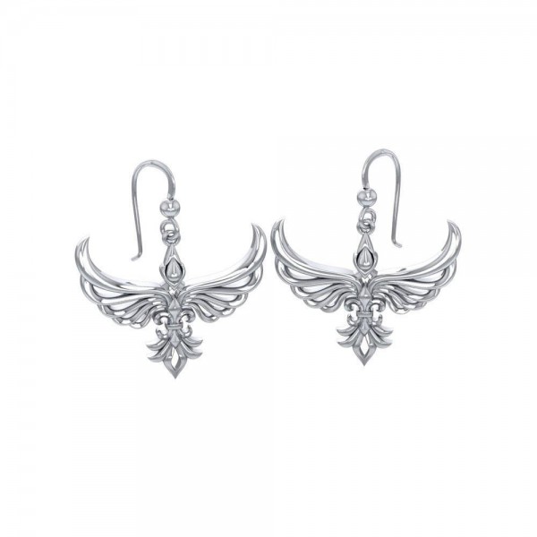Phoenix with Fleur De Lis Sterling Silver Earrings