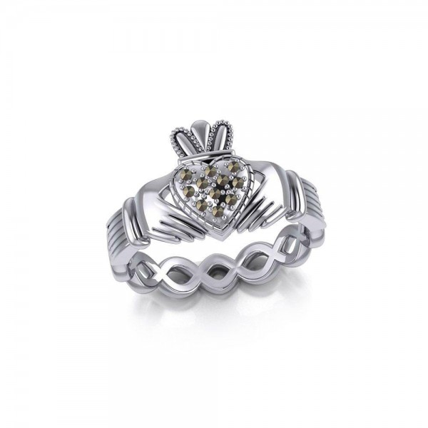Infinity Claddagh Silver Ring with Marcasite