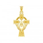 Celtic Cross and Irish Claddagh Solid Gold Pendant