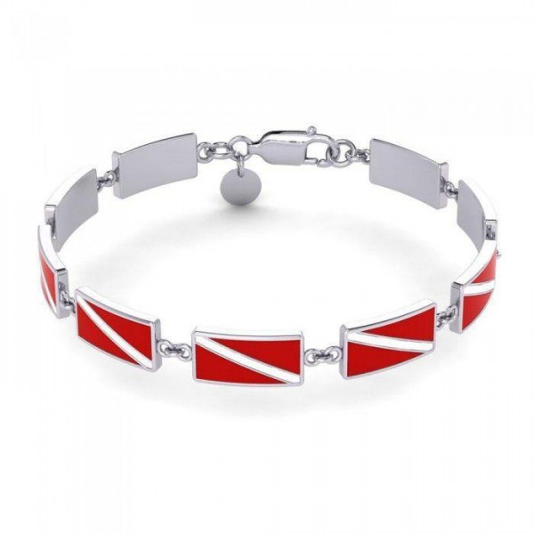 Diving exclusive ~ Sterling Silver Jewelry Dive Flag Link Bracelet
