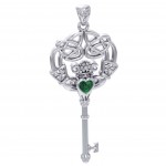 Irish Celtic Claddagh Spiritual Key Silver Pendant