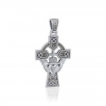 Celtic Cross and Irish Claddagh Silver Pendant