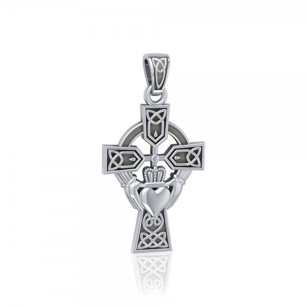 Celtic Cross and Irish Claddagh Silver Pendant