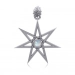 Elven Star and Oak Leaf Sterling Silver Pendant with Gemstone