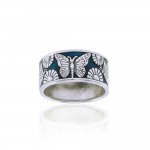In a multicolored world of flowers and butterflies ~ Sterling Silver Jewelry Ring