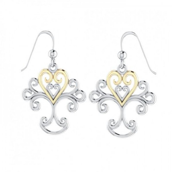 Heartfelt Tree of Life ~ 14k Gold accent and Sterling Silver Jewelry Earrings