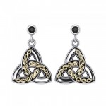 A showcase of everything special ~ Celtic Knotwork Trinity Sterling Silver Earrings with 18k Gold accent and Gemstone
