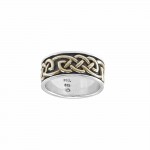 A marvelous vision of Celtic tradition ~ Celtic Knotwork Sterling Silver Ring with 14k Gold Accent