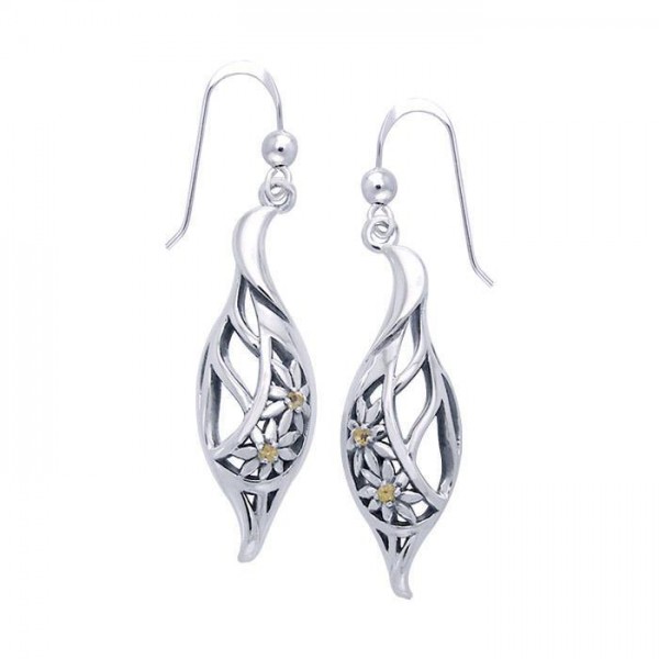 Silver Elegance Daisy Leaf Earrings