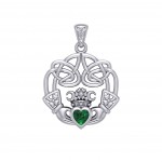 Irish Celtic Claddagh Silver Pendant with Gemstone