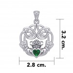 Irish Celtic Claddagh Silver Pendant with Gemstone