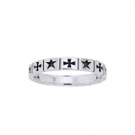 Cross and Star Silver Band Ring