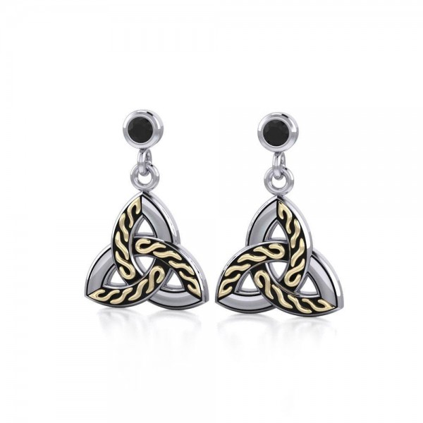 A showcase of everything special ~ Celtic Knotwork Trinity Sterling Silver Earrings with 18k Gold accent and Gemstone