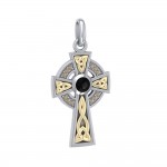 An inspiring crucifix ~ Sterling Silver Jewelry Celtic Cross Pendant with 18k Gold accent